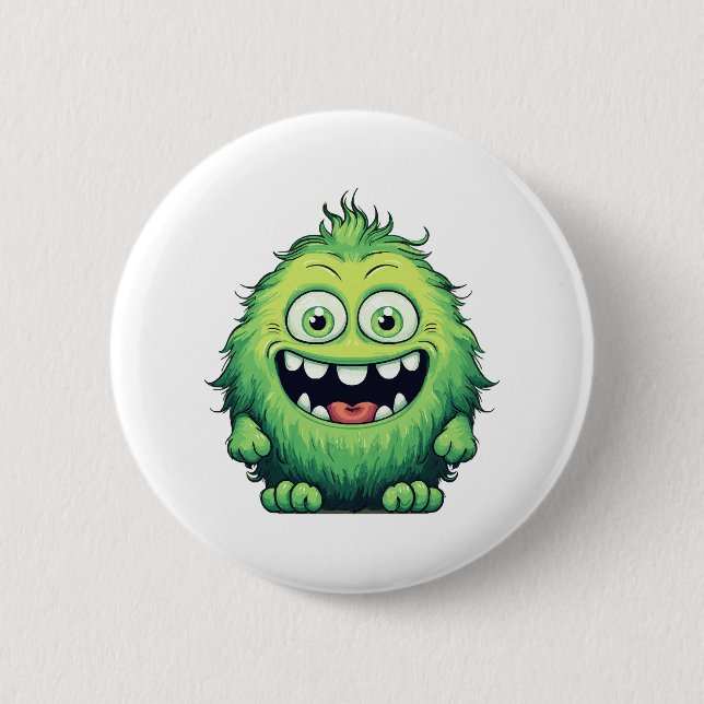 Lächeln Niedlicher grüner Monster-Cartoon Button (Vorderseite)