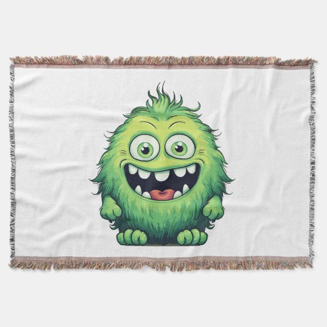 Lächeln Niedlicher grüner Monster-Cartoon Decke (Vorderseite)