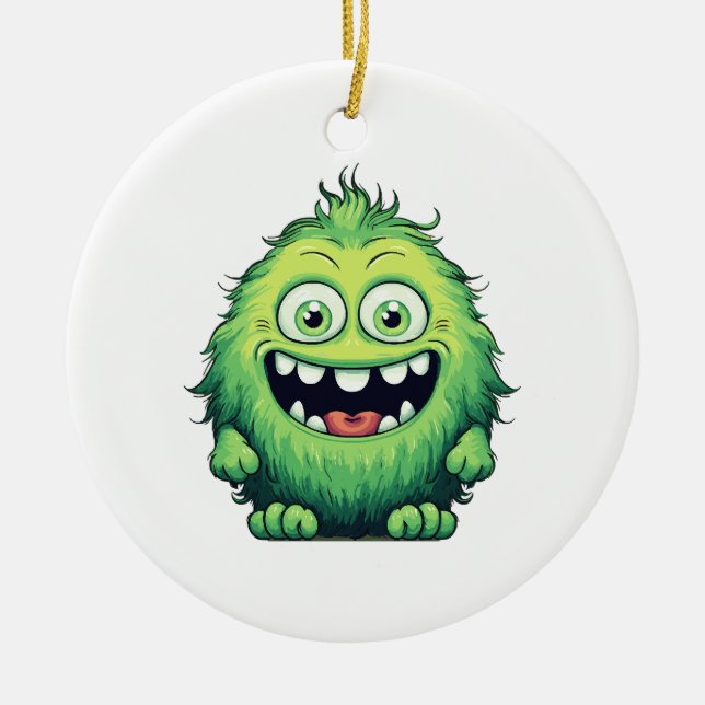 Lächeln Niedlicher grüner Monster-Cartoon Keramik Ornament (Vorne)