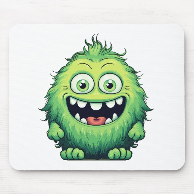 Lächeln Niedlicher grüner Monster-Cartoon Mousepad (Vorne)