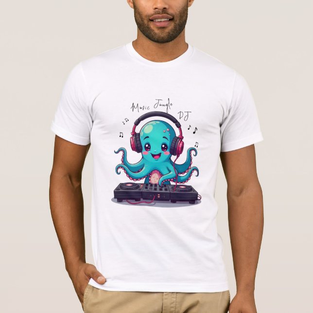 Lächeln Octopus DJ, Happy Music Jungle T - Shirt (Vorderseite)