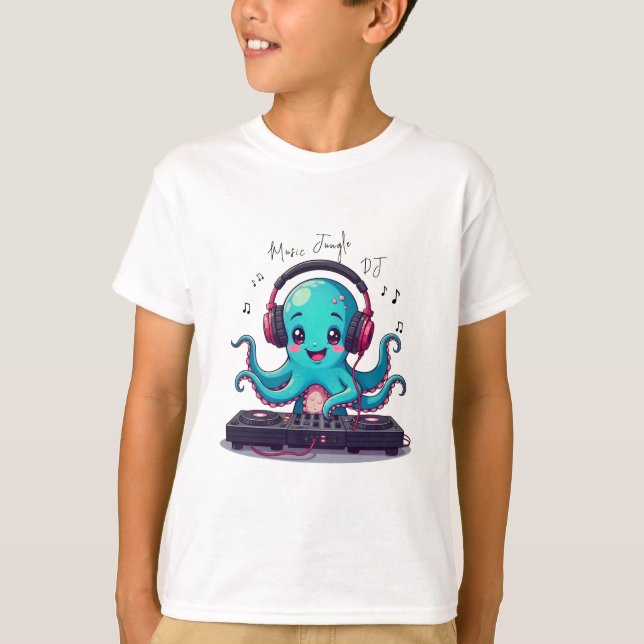 Lächeln Octopus DJ, Happy Music Jungle T - Shirt (Vorderseite)