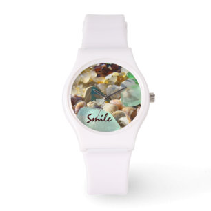 Lächeln passt kundenspezifische blaue Seaglass Armbanduhr