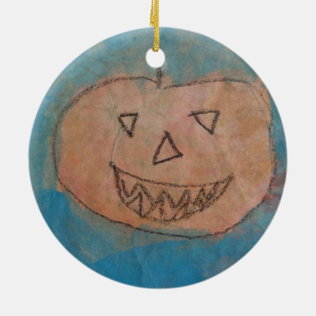 Lächeln Pumpkin, Halloween Kinder Art Wasserfarbe Keramik Ornament (Hinten)