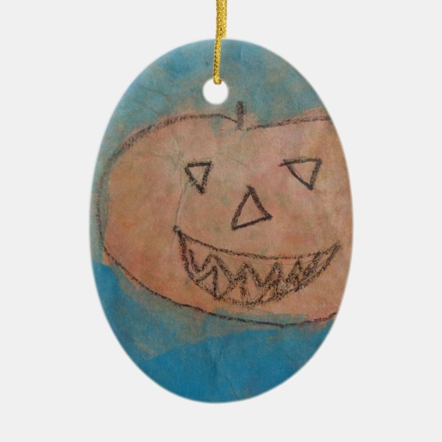 Lächeln Pumpkin, Halloween Kinder Art Wasserfarbe Keramikornament (Vorne)