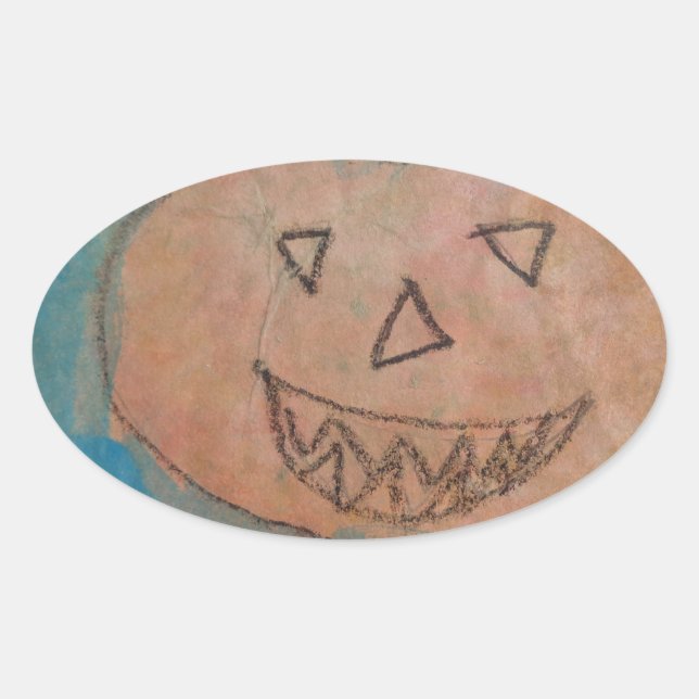 Lächeln Pumpkin, Halloween Kinder Art Wasserfarbe Ovaler Aufkleber (Vorderseite)
