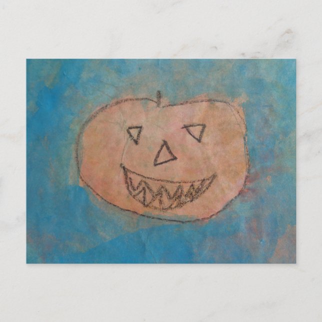 Lächeln Pumpkin, Halloween Kinder Art Wasserfarbe Postkarte (Vorderseite)