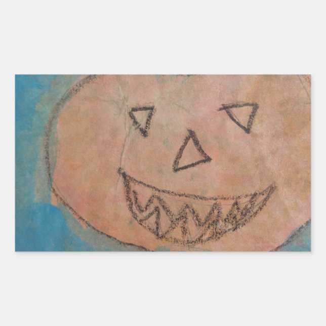 Lächeln Pumpkin, Halloween Kinder Art Wasserfarbe Rechteckiger Aufkleber (Vorderseite)