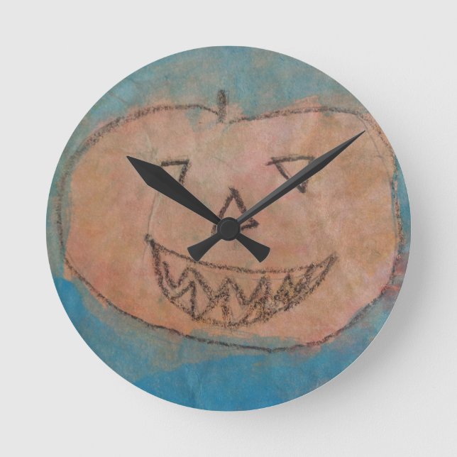 Lächeln Pumpkin, Halloween Kinder Art Wasserfarbe Runde Wanduhr (Vorderseite)