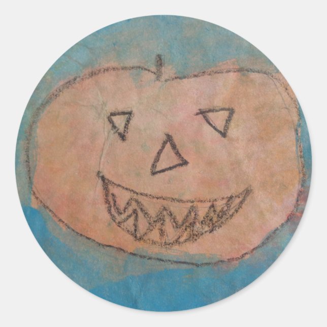 Lächeln Pumpkin, Halloween Kinder Art Wasserfarbe Runder Aufkleber (Vorderseite)