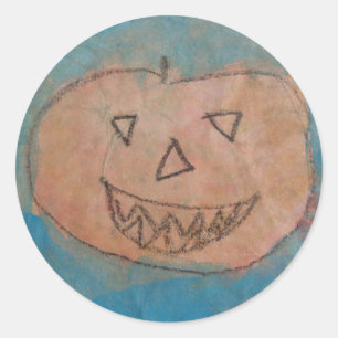 Lächeln Pumpkin, Halloween Kinder Art Wasserfarbe Runder Aufkleber