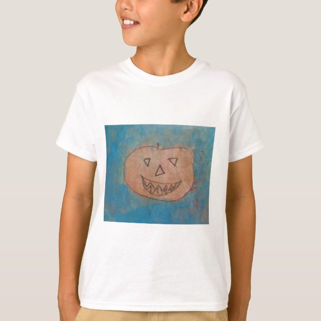 Lächeln Pumpkin, Halloween Kinder Art Wasserfarbe T-Shirt (Vorderseite)