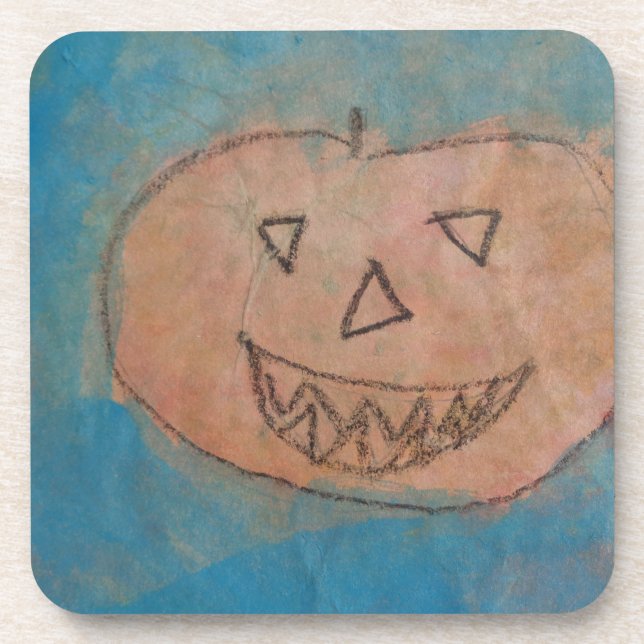 Lächeln Pumpkin, Halloween Kinder Art Wasserfarbe Untersetzer (Vorderseite)