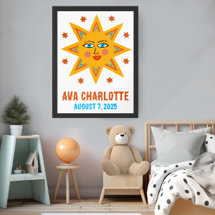 Lächeln Retro Sun CUSTOM BABY NAME BIRTHDATATE Art Poster
