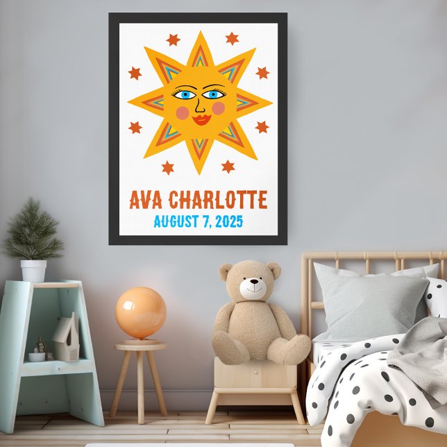 Lächeln Retro Sun CUSTOM BABY NAME BIRTHDATATE Art Poster (Smiling Retro Boho Sun CUSTOM BABY NAME BIRTHDATE Art Poster
)