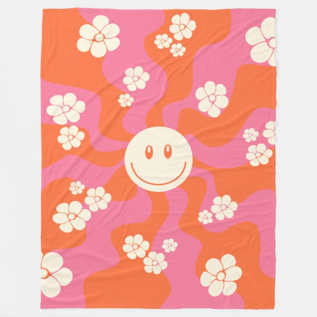 Lächeln - Rosa, Orange und Creme Fleecedecke (Vorderseite)