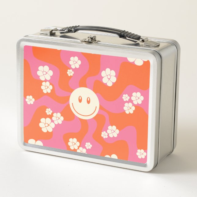 Lächeln - Rosa, Orange und Creme Metall Brotdose (Vorderseite)