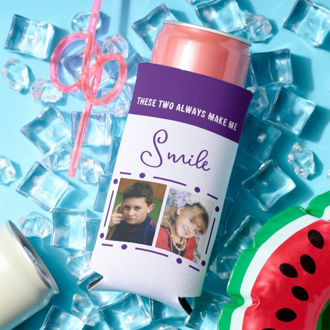 Lächeln Sie immer Fotos Initialen weiß lila Selters Dosenkühler (In Situ Sommer)