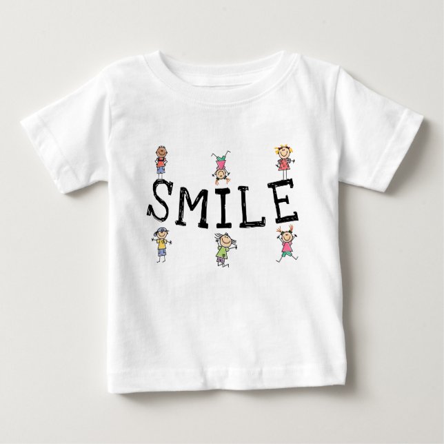 Lächeln Sie Niedliche Cartoon Strichmännchen Kinde Baby T-shirt (Vorderseite)