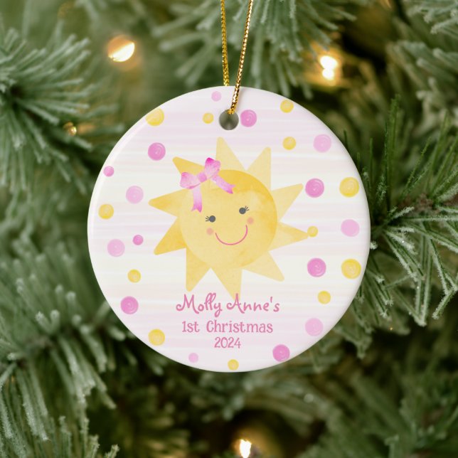 Lächeln Sonnenschein mit Bow Girls 1. Weihnachten Keramik Ornament (Baum)