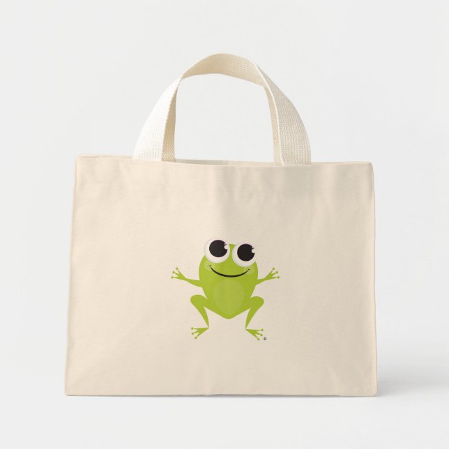 Lächeln, Springen, Green Frog Tote Tag Mini Stoffbeutel (Vorne)