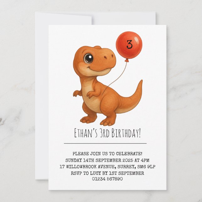 Lächeln T-Rex mit Red Balloon Geburtstag Einladung (Vorderseite)