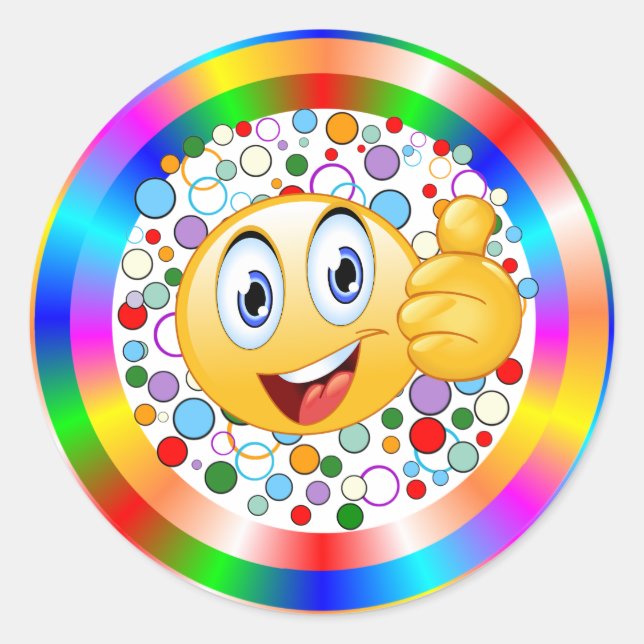 Lächeln treibt Emoji- und Regenbogenzirkel in die  Runder Aufkleber (Vorderseite)