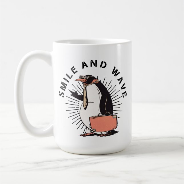 Lächeln und Wellenpinguin Kaffeetasse (Links)