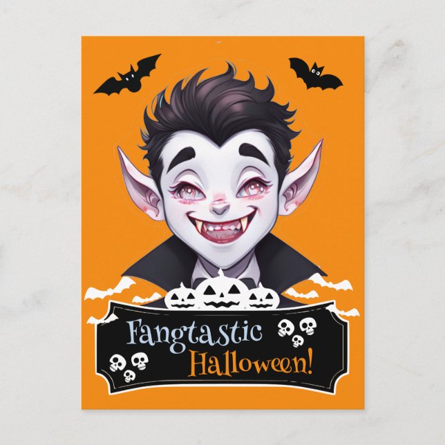 Lächeln Vampire Fangtastic Halloween Funny Pun Postkarte (Vorderseite)