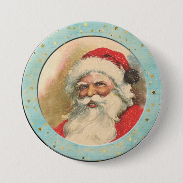 Lächelnd altmodischer Weihnachtsmann Button (Vorderseite)