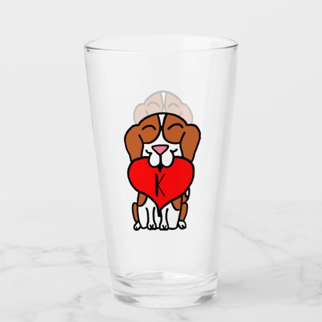 Lächelnd Beagle Cartoon Monogramm Glas (Vorderseite)