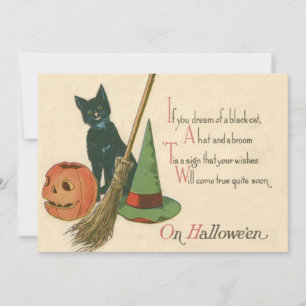 Lächelnd Black Cat Kürbislaterne Hexe's Hat Broom