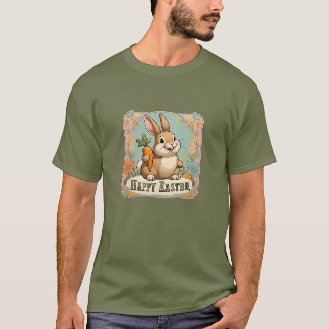 Lächelnd Bunny mit Carrot Floral Happy Oaster T-Shirt (Vorderseite)