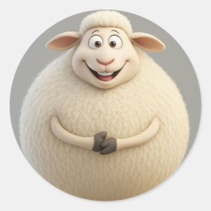Lächelnd Fluffy Cartoon Schafsticker Runder Aufkleber