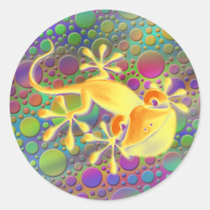 Lächelnd Gecko - farbige Punkte Runder Aufkleber