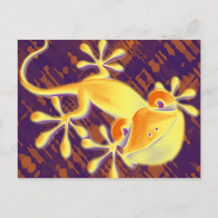 Lächelnd Gecko - violettes orangefarbenes Muster Postkarte
