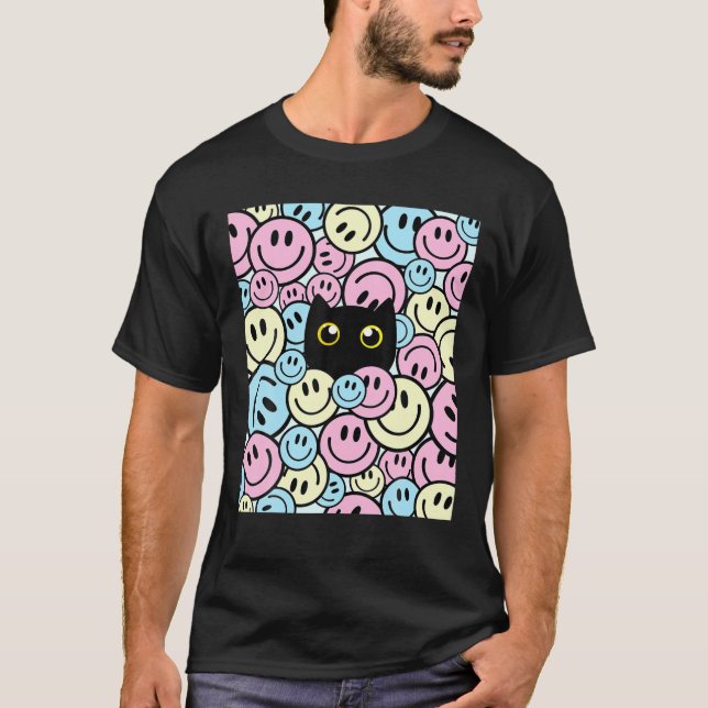 Lächelnd Gesicht glücklich Lächeln Niedlich Katze  T-Shirt (Vorderseite)