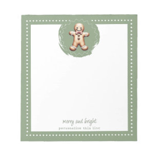 Lächelnd Gingerbread Mann Personalisiert Green Notizblock