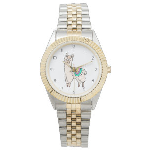 lächelnd glückliches Lama Alpaka Cartoon Tier Zeic Armbanduhr