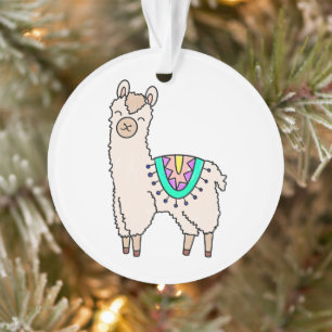 lächelnd glückliches Lama Alpaka Cartoon Tier Zeic Ornament