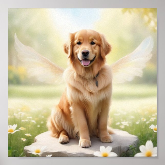 Lächelnd Golden Retriever mit Flügeln Poster (Vorne)