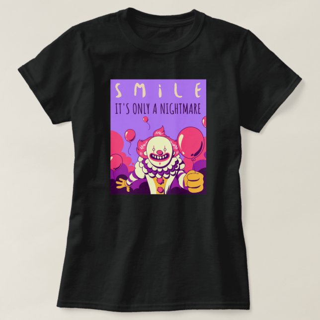 Lächelnd gruselig beängstigender Clownalbtraum T-Shirt (Design vorne)