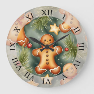 Lächelnd Ingwer Bäuerin Weihnachtsmuster Große Wanduhr