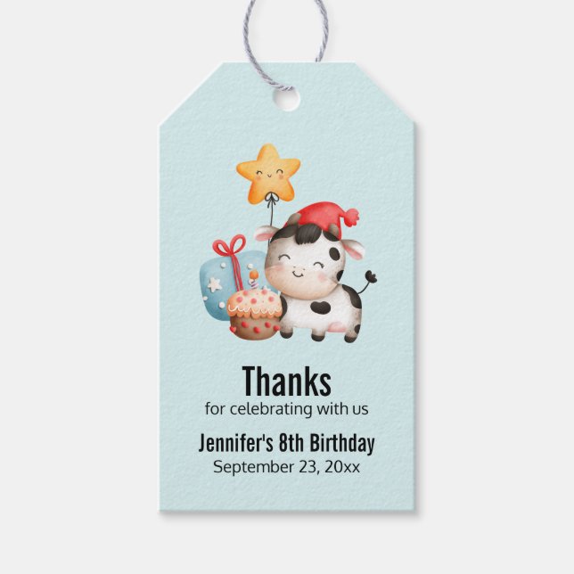 Lächelnd Kuh Niedlich Adorable Geburtstag Geschenkanhänger (Vorderseite)