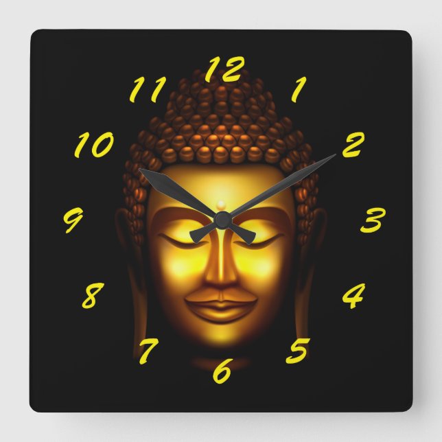 Lächelnd Lord Buddha Gold und Black Quadratische Wanduhr (Vorderseite)