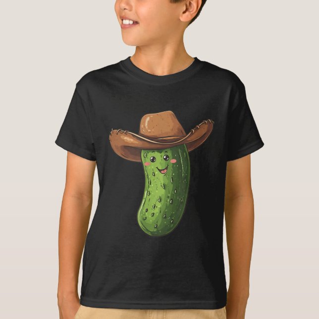 Lächelnd Pickle im Western Cowboy-Hutkostüm T-Shirt (Vorderseite)