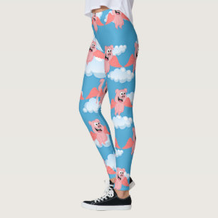 Lächelnd Pig Pink Wings Flying Animal Funny Cartoo Leggings