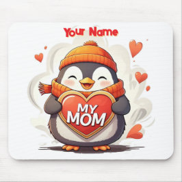 Lächelnd Pinguin hält Herzzeichen MEINE MAMA Mousepad