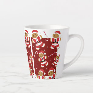 Lächelnd Red White Illustriert Gingerbread Santa Milchtasse