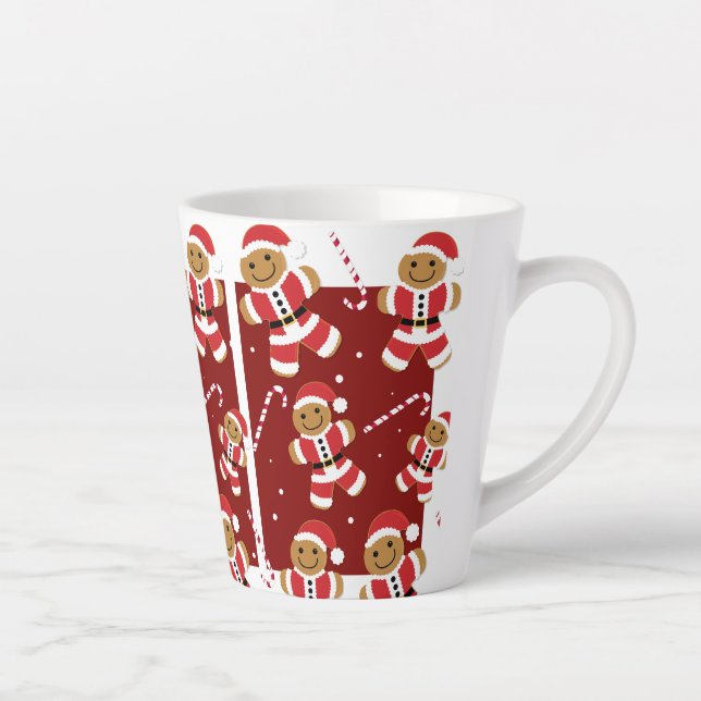 Lächelnd Red White Illustriert Gingerbread Santa Milchtasse (Rechts)
